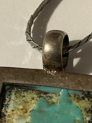 Vintage Simulated Turquoise Pendant 925 & Sterling Chain Necklace 18”L 26 Grams