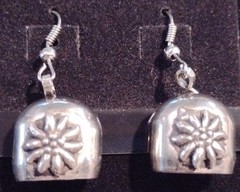 Vintage Silver Toned Bell Flower Charm Hook Earrings