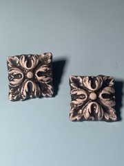 Vintage Ceramic Tile Clip On Earrings Black White Floral Tulip Art Pottery Pair