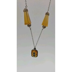 Vintage Art Deco Topaz Glass Bead Chain Czech Style Drop Markasite Necklace READ