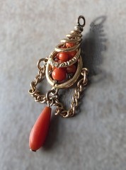 Victorian or Etruscan Revival Gold Filled and Natural Coral Lavalier 3.1g