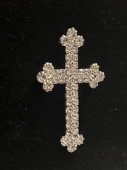 VTG Cross Rhinestone Lapel Pin Brooch Silver Tone Clear White Colorless 1.25”x2”