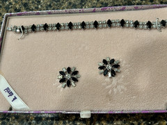 Vintage B David Jewelry Set Bracelet Earrings Black Jet Crystal Starburst Box