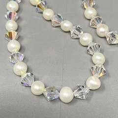 Crystal Glass and Genuine Pearl Beaded Necklace Bracelet Set AB Sterling Clasp