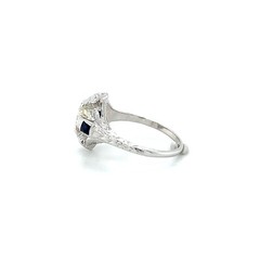 BELAIS Antique 18K White Gold Synthetic Blue Sapphire .50ct Diamond Ring