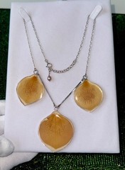 Vtg.Sign 925 Sterling Silver & Dried Petals In Resin Chain Necklace-19” Exc.