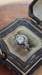 Art Deco Style Lab Created Diamond & Sapphire Wedding 14K White Gold Finish Ring