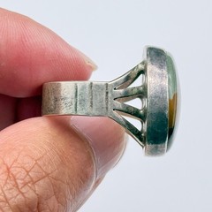 Vintage Modernist Picture Jasper Sterling Silver Ring Size 7.25