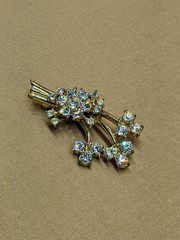 Vintage Coro Floral Spray Brooch Rhinestone Gold Tone 1940s 1950s Costume Pin