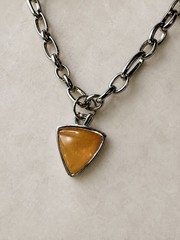 VTG YSL Yves Saint Laurent Amber Resin Triangle Pendant Paperclip Necklace
