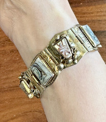 Vintage Mexico JZ Alpaca Silver Abalone Panel Bracelet Tribal Boho 7.25”