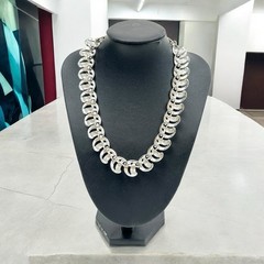 Vtg Silvertone Necklace Textured Crescent Link Chain Collar 18” Hook Closure