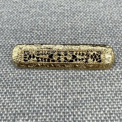 Vintage Brooch Gold Tone Filigree Bar Hearts 2.5 Inches