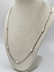 VINTAGE Dainty Silver Tone Faux Pearl Station Strand Necklace Korea