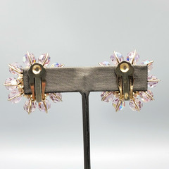 Vintage Unsigned Designer Purple Lilac AB Crystal Bead Halo Gold Plated Earrings