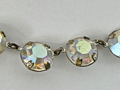 Vintage Czech Aurora Borealis Rhinestone Choker Necklace Bezel Set 1950s 15” K