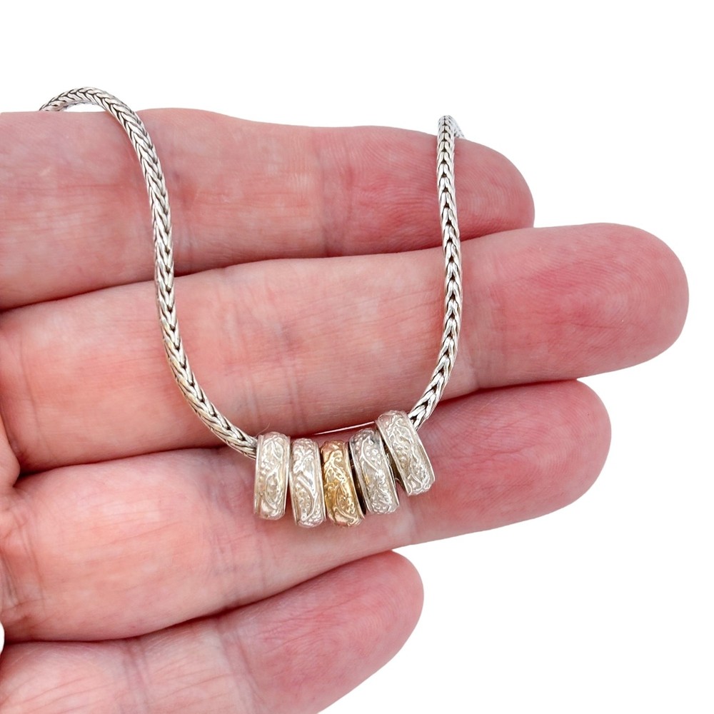 Vintage Sterling Silver 925 Wheat Chain Rings Necklace 15.5”