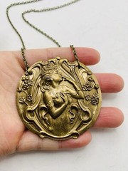 Vintage Style Art Nouveau Fairy Goddess Enchanted Forest Medallion Necklace 18in