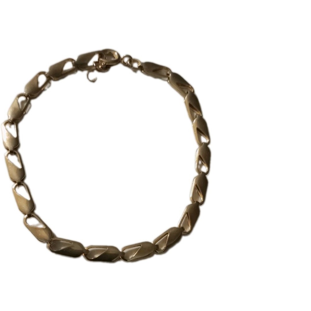 Vintage Korea Signed Gold Tone Geometric Cut Out Link Bracelet Size 7