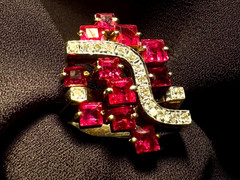 Vintage Women Natural Ruby and Diamond Ring, 14k Yellow Gold, 7 Ring Size