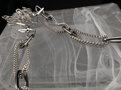 Graziano Signed Chunky Silver Tone Chain Necklace Mixed Link Statement 36″ – 39″