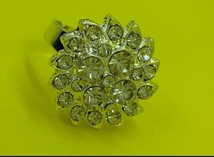 SPARKLY SILVER RING Rhinestone Adjustable band FITS ALL Crystal Silver Plated