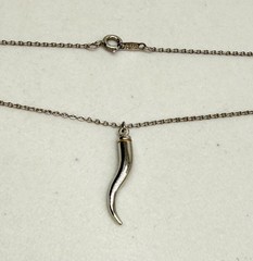 Vintage Sterling Silver AMCO Italian Horn Charm Necklace Pendant 16 inch Cable