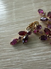 Pink Rhinestone Bouquet Brooch Earrings Set Vintage Mid Century Modern