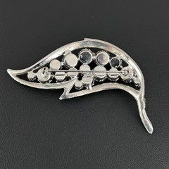 Vintage Silver Tone Rhinestone Leaf Brooch Pin Mid Century Modern MCM Jewelry