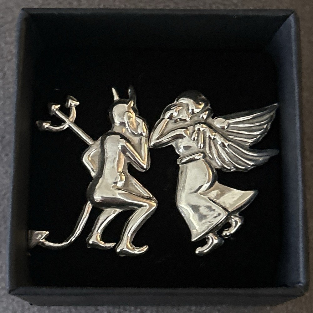 Vintage Mexico Sterling Silver Angel Devil Post Back Earrings Whisper in Ear 925