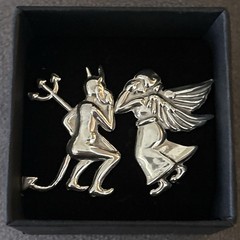 Vintage Mexico Sterling Silver Angel Devil Post Back Earrings Whisper in Ear 925
