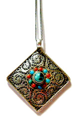 Vtg Necklace Pendant Tibet Amulet Sterling silver Filigree marks “Nepal .925”