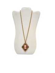Vintage 23″ Gold Tone Rope Chain Necklace w/ Cameo Medallion Pendant