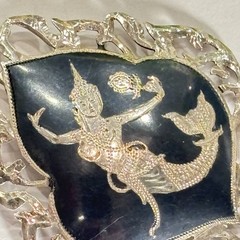 Atq Rare Siam Sterling Silver Niello Ware Mermaid Teardrop Pendant 2.5”L 8.4g