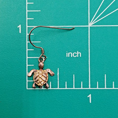 925 Signed Sea Turtle Earrings 1in Drop Vermeil Shell Sterling Silver VTG