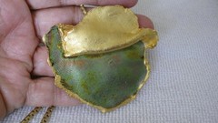 Vintage Artisan Made Modernist Pendant/ Pin On Gold Long Chain 32″ /62gr