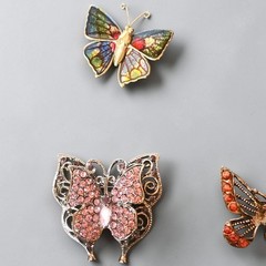 Vintage Butterfly Brooch Pin Lot of 6 Mixed Enamel Rhinestone Filigree Unmarked
