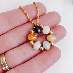 VTG Signed Alice Caviness 14K GF Gemstone Circle Pendant Necklace 1950s, 1960s