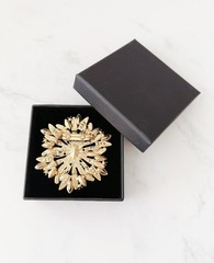 Vintage Amber Crystal Rhinestone Brooch, Antique Gold Tone Statement Pin