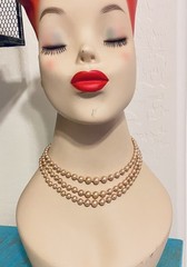 Vintage Champagne Glass Pearls Sterling Silver Clasp Graduating 3-Row Necklace
