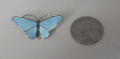 Vintage Mid-Century Blue Guilloche Enamel Gold Tone Butterfly Pin Brooch Dainty