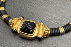 Vintage Francesco Romano Couture Mogul Choker Necklace Black Glass Pendant Clasp