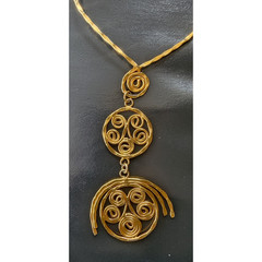 Vintage 70s Gold Necklace Spiral Disc Cascade Ancient Greek Style