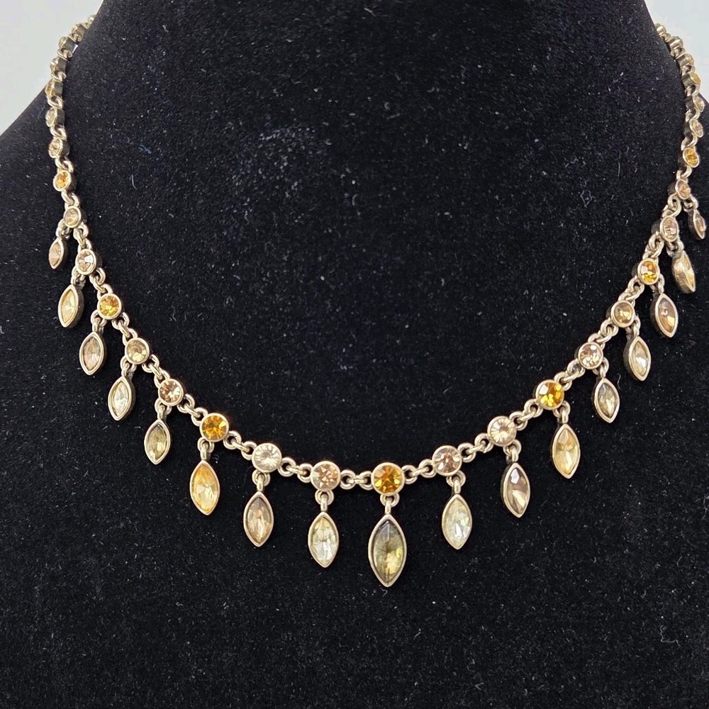 Rhinestone Gold Tone Choker Necklace Multiple Dangles Adjustable Length 16-18″