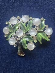 VTG Coro Verrecchio Brooch Pin Moonglow Cabochon Rhinestones Enamel Painted