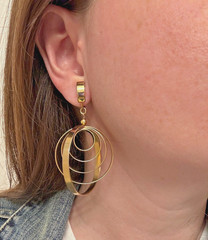 Vintage Mod 60s/70s Napier Gilt Metal Kinetic Mobile Dangle Hoop Clip Earrings