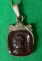 Vintage Carnelian Intaglio Pendant Necklace Monet Gold Roman Cameo