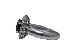 Platinum Oval Sapphire Diamond Halo Vintage Ring