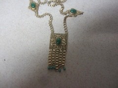 VINTAGE EDLEE DRAGON LAVALIER NECKLACE WITH DANGLES GOLD TONE