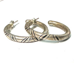 Signed MWS Mexico Hoop Earrings 925 Large Etched Hoops Sterling Silver 925 #10